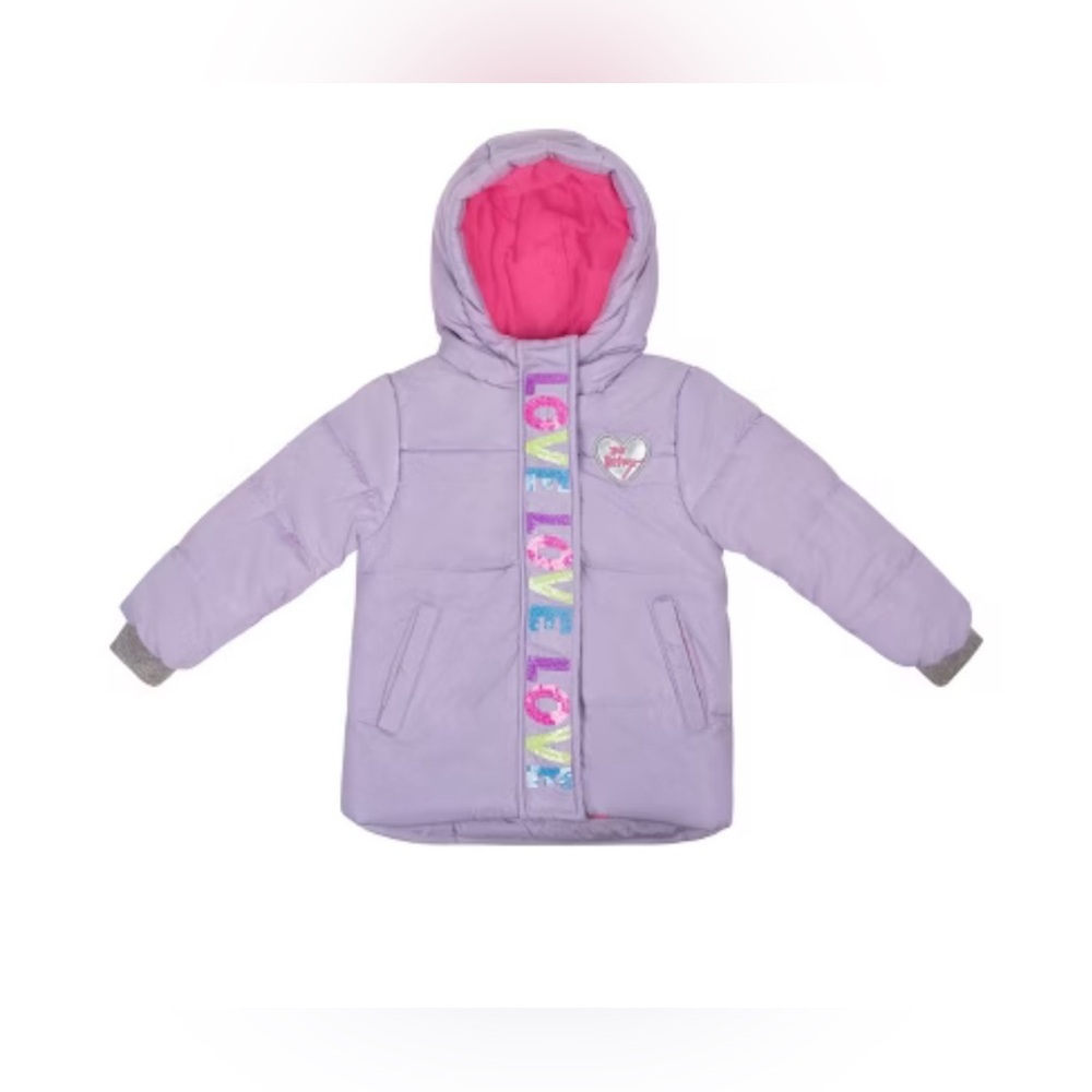 Betsey Johnson Girls Puffer Jacket Size 4 NWT Purple Hooded Winter Coat Love